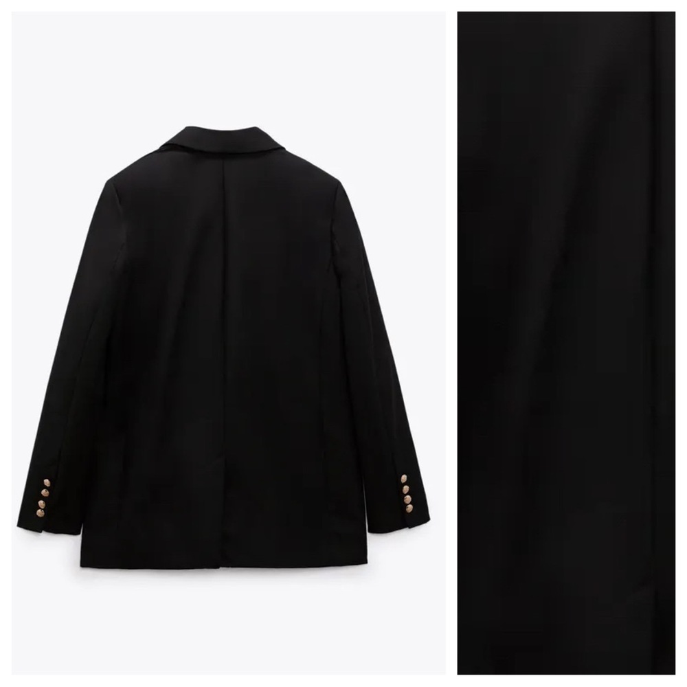 NWT. Zara Black Gold Buttons Straight Blazer. Size XS. - Picture 8 of 12